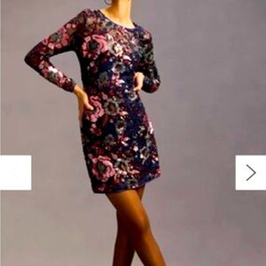 Anthropologie Sequin Long Sleeve Cocktail Dress